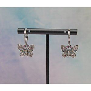 Colorful Rhinestone Butterfly Huggie Hoop Earrings Silver 925 E67